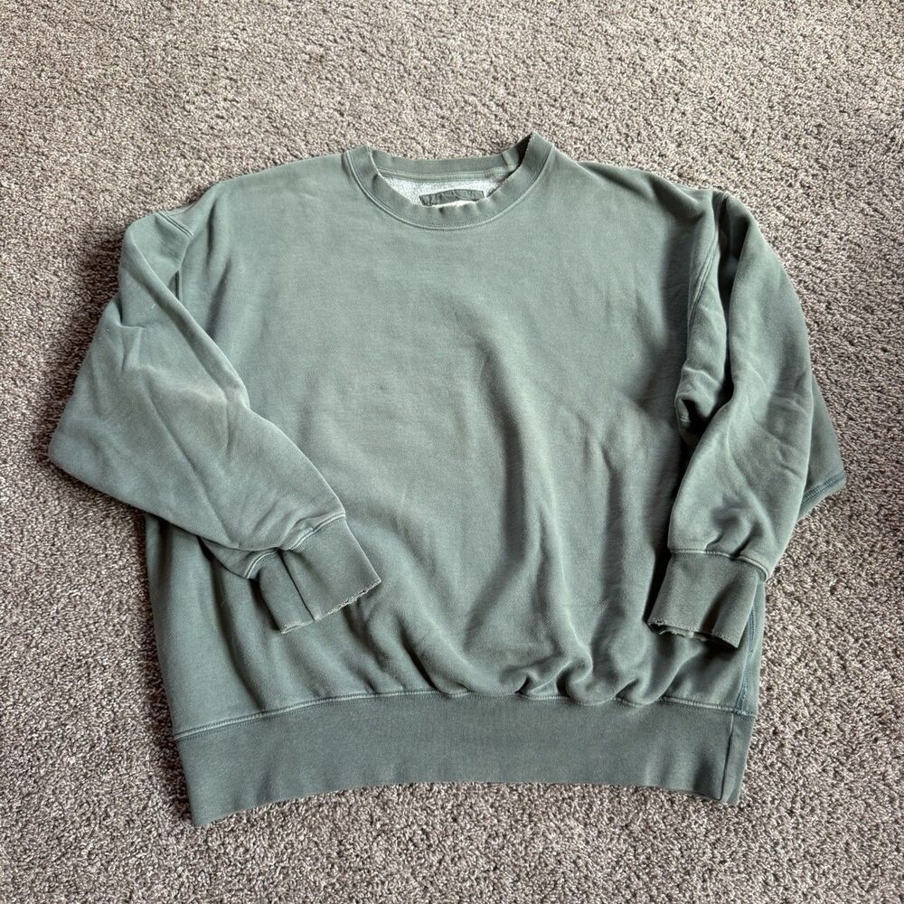 American Eagle Womens S Sage Green Oversized Crewneck Sweatshirt Pullover Fleece